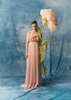 BLOSSOM FLESH - Pink Chiffon Gown with 3D Flowers